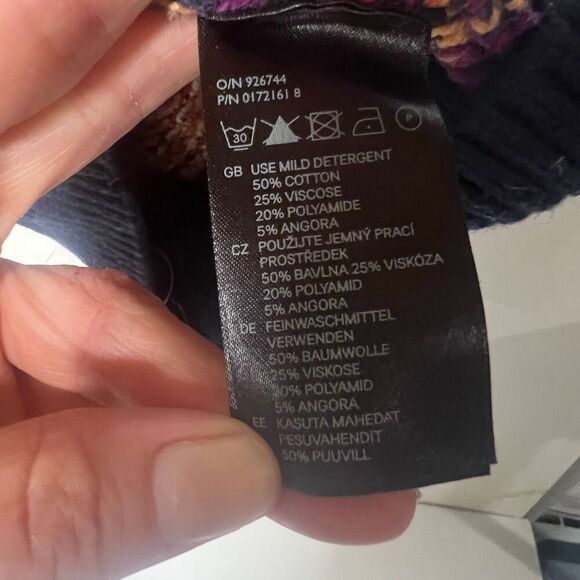 H&M L.O.G.G. Navy Blue Multicolor nordic sweater cardigan Sz S Grandpa Patch Elb - Picture 5 of 10